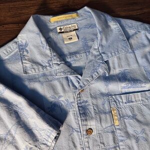 Columbia River Lodge Fishing Shirt Fish Hawaiian Pattern Cotton Blue Men's XL